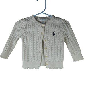 Ralph Lauren Baby Mini Cable Knit Cardigan Sweater‎ 12M Ivory Cotton